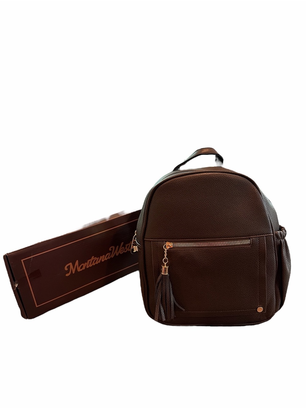 Montana West Brown Faux Leather Backpack with Tassel Accent